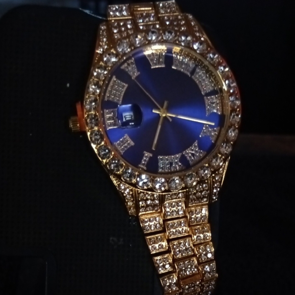 Gold and Blue Crystal-Embellished Watch